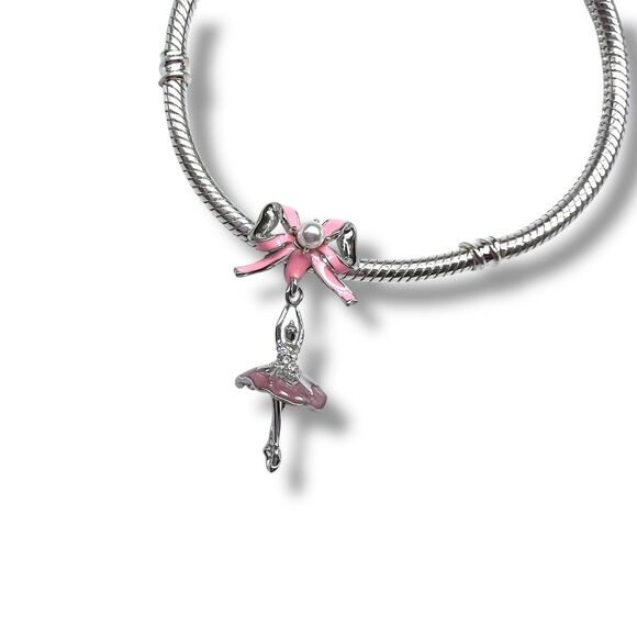 Pink Bow & Ballerina S925 Sterling Silver Pandora Moments Compatible Charm - Picture 7 of 12
